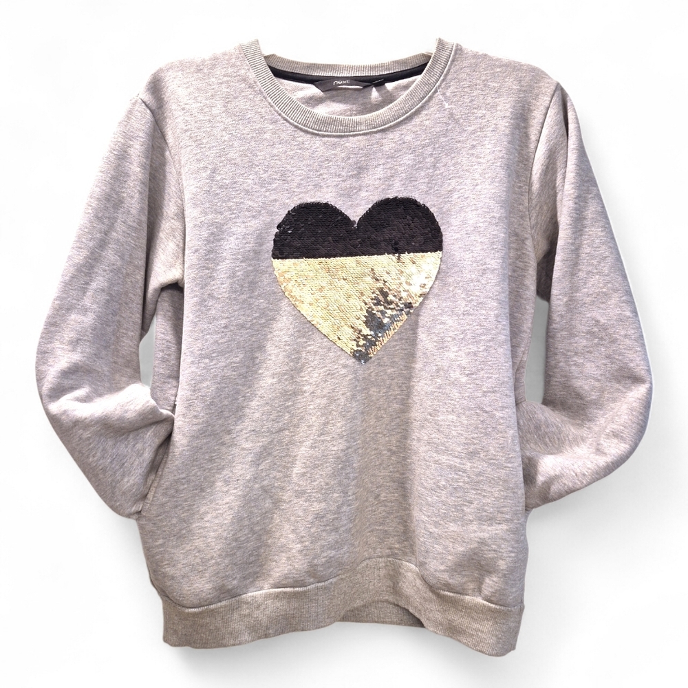 Next Direct Gray Sweatshirt with Black and Gold Sequin Heart